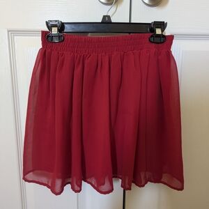 Forever 21 Red Chiffon Mini Skirt | Flowy A-Line Elastic Waist Skater Skirt (M)